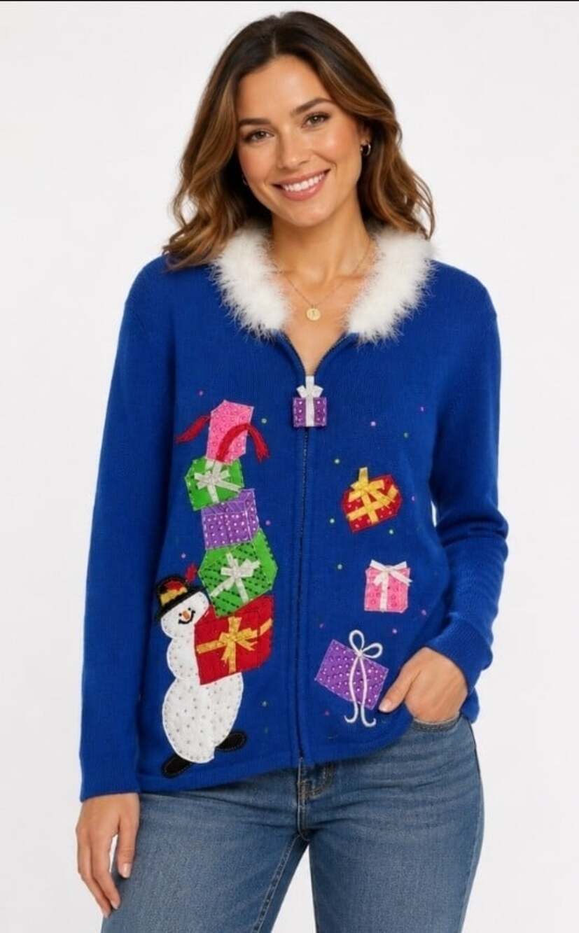 TIARA INTERNATIONAL CHRISTMAS COLLECTION WOMEN'S SWEATER ZIP FRONT SIZE 2X L300